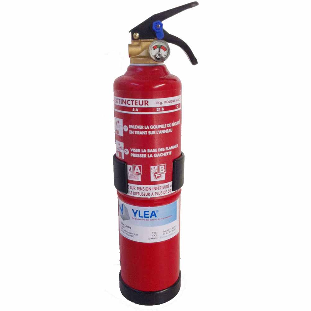 Extincteur à poudre ABC 1kg avec manomètre + support