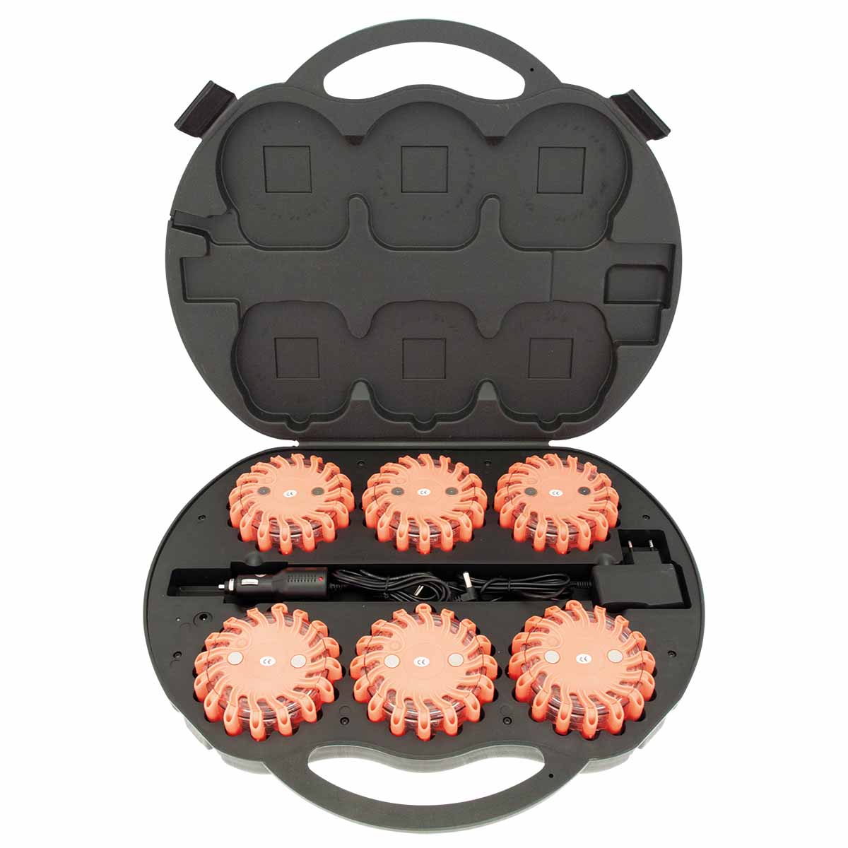 Valise 6 gyrophares LEDS oranges aimantés et étanches avec chargeur