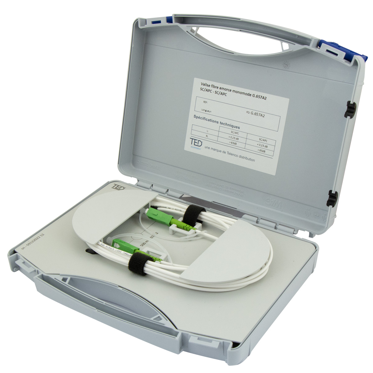 Valise fibre amorce monomode G.657A2 LC/APC-SC/APC Lg 2000m