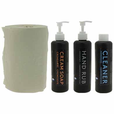 Recharges Opti'clean: savon+savon dégraiss.+gel hydro+essuie-mains