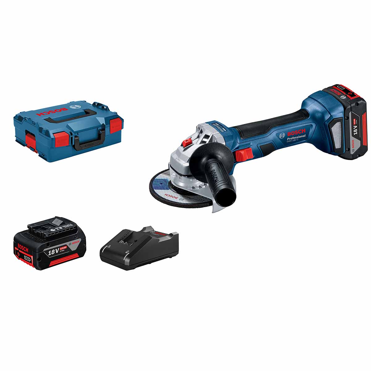 Meuleuse angulaire sans fil BOSCH GWS 18V-7 + 2 batt. 4Ah