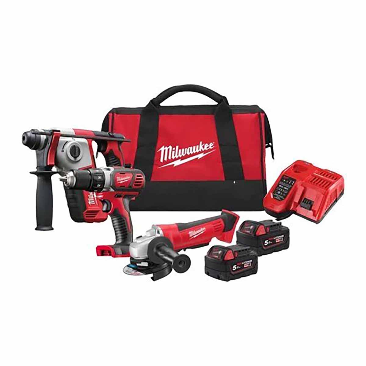 Tripack MILWAUKEE perfo perceuse meuleuse 18V 2x5Ah +sac de transport