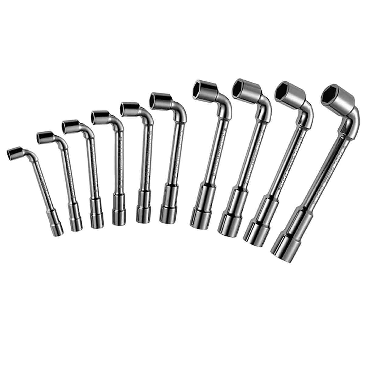 Jeu de 10 clés à pipe débouchées 6x12 pans Ø8-19mm